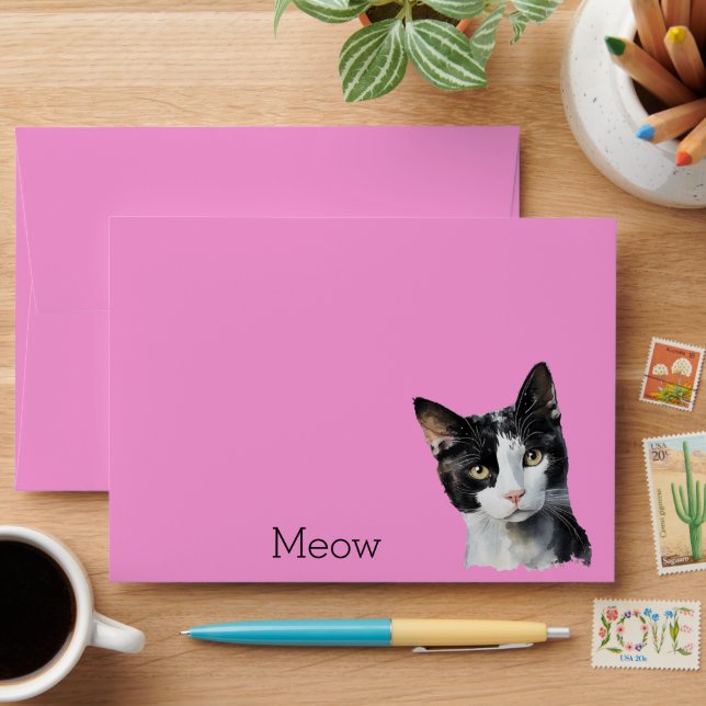 Pink Black White Kitty Cat Envelope (Desk)