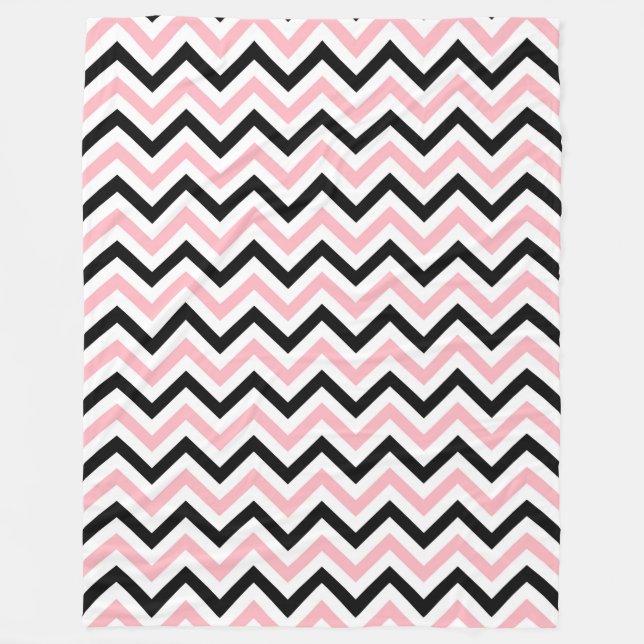 Pink, Black, White Large Chevron ZigZag Pattern Fleece Blanket (Front)