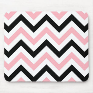 Pink, Black, White Large Chevron ZigZag Pattern Mouse Mat