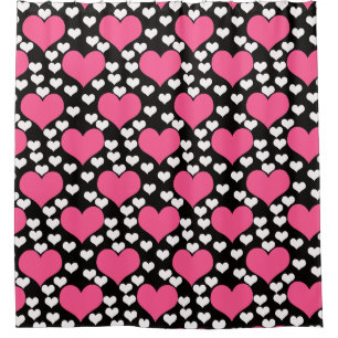 Pink Black White Love Hearts Pattern  Shower Curtain