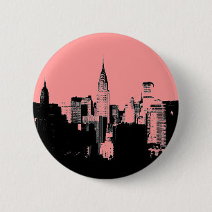 Pink, Black & White New York City Pinback Button