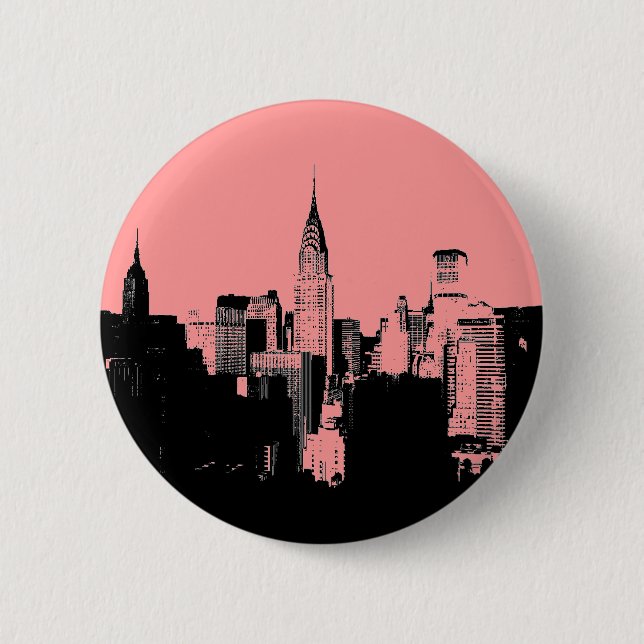 Pink, Black & White New York City Pinback Button (Front)