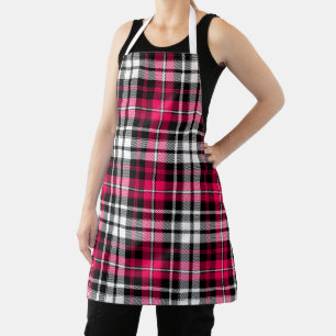 Pink Black White Plaid Tartan Apron
