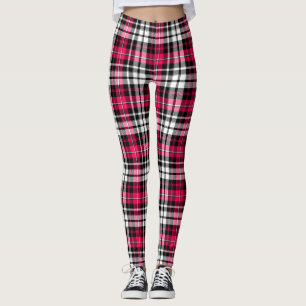 Pink Black White Plaid Tartan Leggings