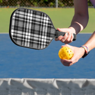 Pink Black White Plaid Tartan Pickleball Paddle