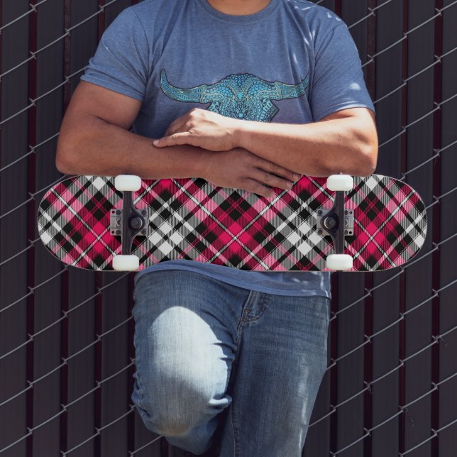 Pink Black White Plaid Tartan  Skateboard (Outdoor 3)