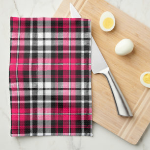 Pink Black White Plaid Tartan  Tea Towel
