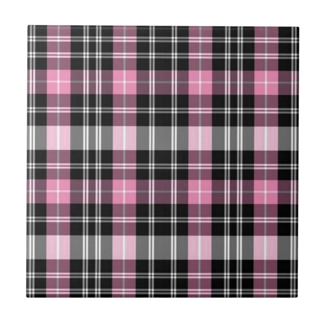 Pink black White Plaid Tile (Front)