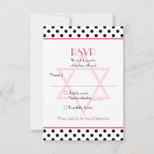 Pink Black White Polka Dot Bat Mitzvah Reply Card