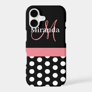 Pink Black White Polka Dot Monogram