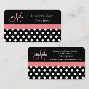Pink Black White Polka Dot Monogram Business Card