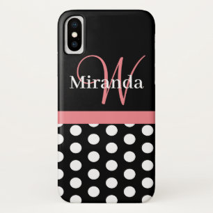 Pink Black White Polka Dot Monogram iPhone X Case