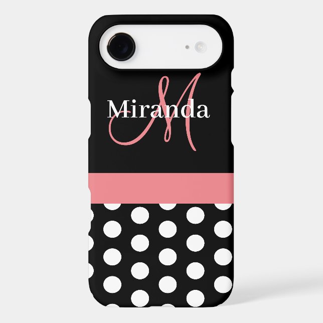 Pink Black White Polka Dot Monogram Case-Mate iPhone Case (Back)