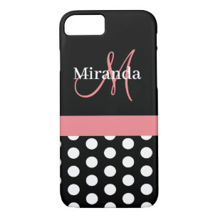 Pink Black White Polka Dot Monogram iPhone 8/7 Case