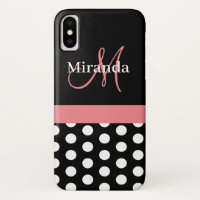 Pink Black White Polka Dot Monogram