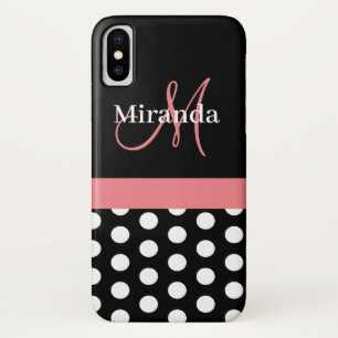 Pink Black White Polka Dot Monogram iPhone X Case