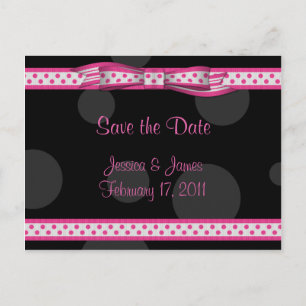 Pink Black White Polka Dot Save the Date Postcard