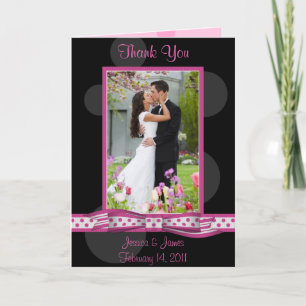 Pink Black White Polka Dot Wedding Photo Thank You