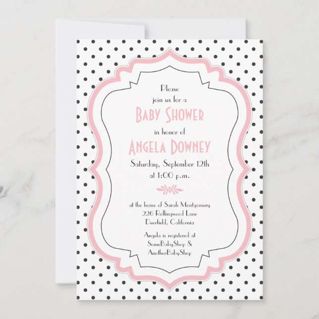 Pink Black White Polka Dots Baby Shower Invitation (Front)