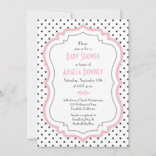 Pink Black White Polka Dots Baby Shower Invitation