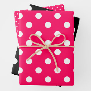 Pink, Black & White Polka Dots Wrapping Paper Sheet