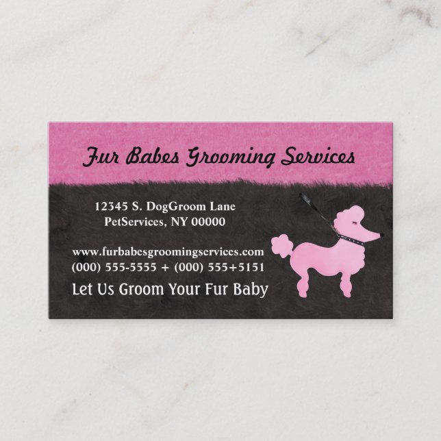 Pink Black White Poodle Pet Services Groomer Business Card (Front)
