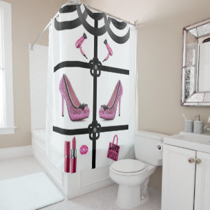 Pink black white showercurtain shower curtain
