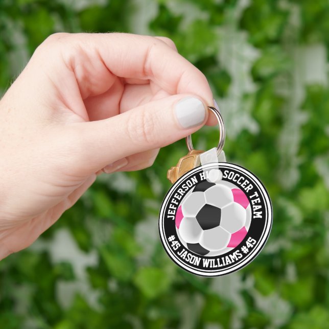 Pink, Black & White Soccer ⚽ Keychain (Hand)