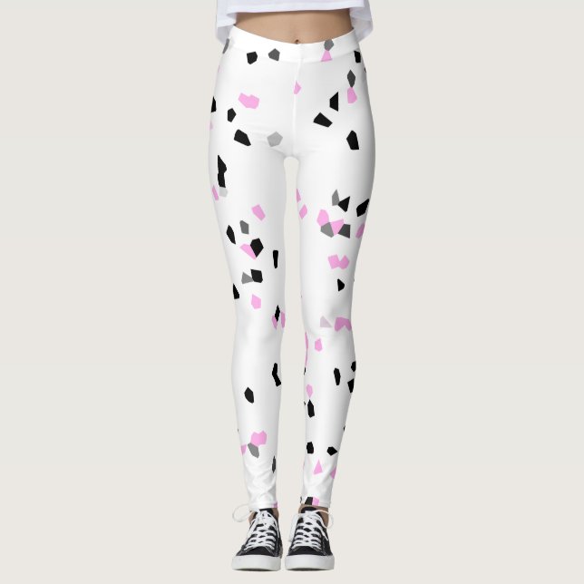 Pink Black White Spots Cute Leggings (Front)