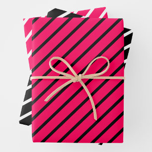 Pink, Black & White Striped Wrapping Paper Sheet