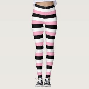 Pink, Black, White Stripes Leggings