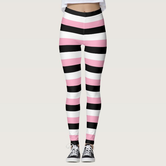 Pink, Black, White Stripes Leggings (Front)