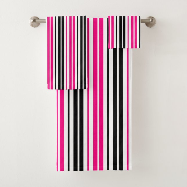Pink Black White Stripes Pattern Design  Bath Towel Set (Insitu)