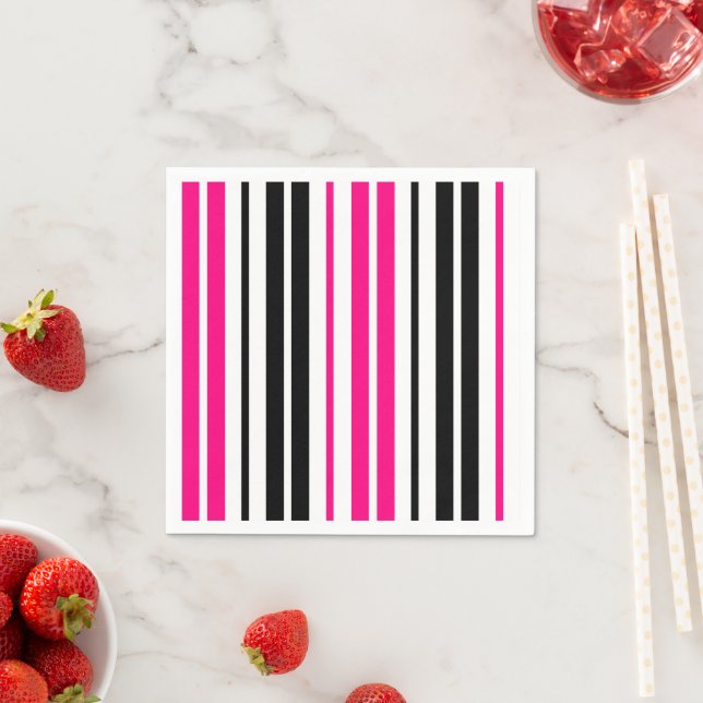 Pink Black White Stripes Pattern Design  Napkin (Insitu)