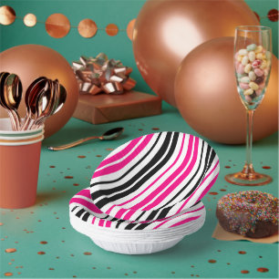 Pink Black White Stripes Pattern Design  Paper Plate
