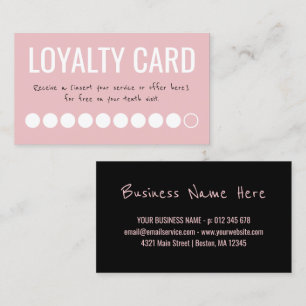 Pink Black White Ten Visits Loyalty Punch Card