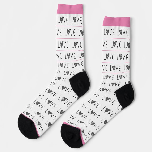 PINK BLACK WHITE THIN STRIPE MOTHER'S DAY MODERN SOCKS (Left)