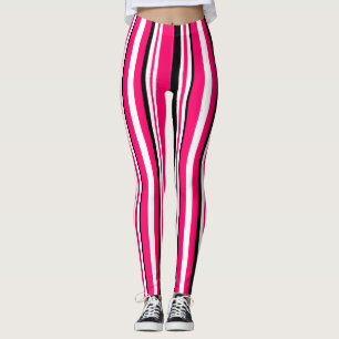 Pink Black White Vertical Stripes Leggings
