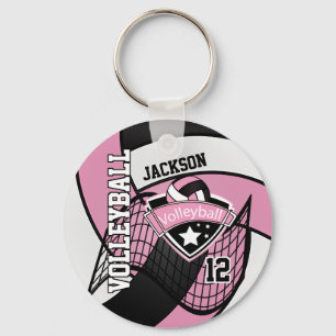 Pink, Black & White Volleyball 🏐 Design Key Ring