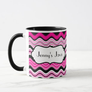 Pink, Black, White Wavy Stripes Personalised Mug