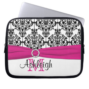 Pink Black White with FAUX Ribbon Laptop Sleeve