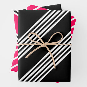 Pink, Black & White Wrapping Paper Sheet