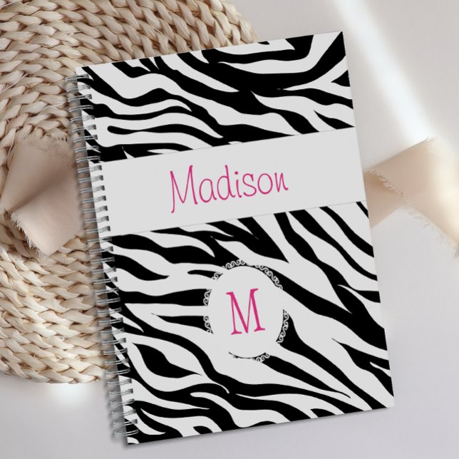 Pink Black White Zebra Animal Trendy Monogram Planner (Creator Uploaded)