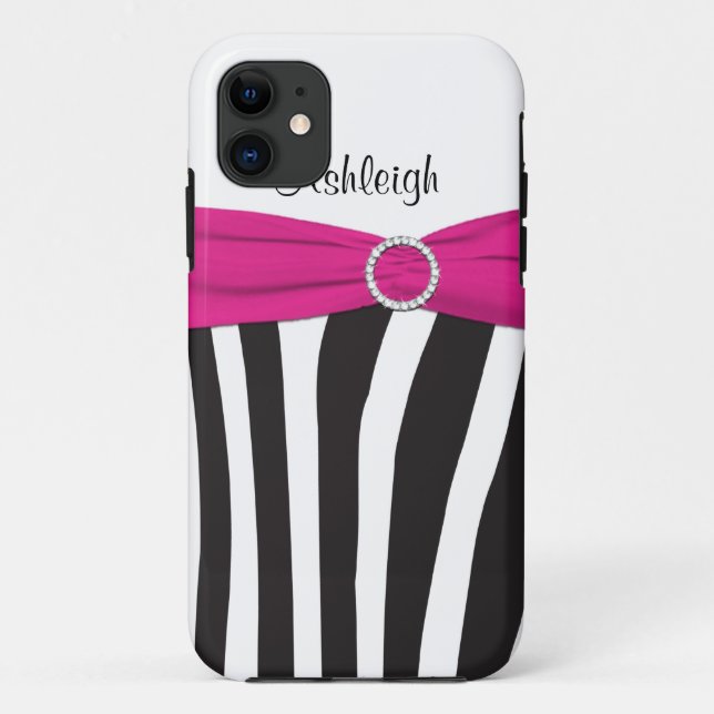 Pink, Black, White Zebra Striped iPhone 5 Case (Back)