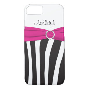 Pink, Black, White Zebra Striped iPhone 7 Case