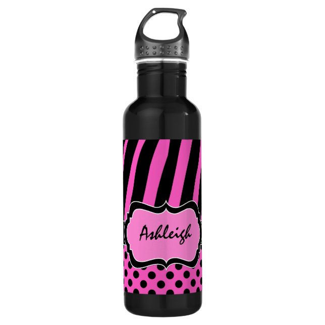 Pink, Black, White Zebra Stripes 710 Ml Water Bottle (Front)