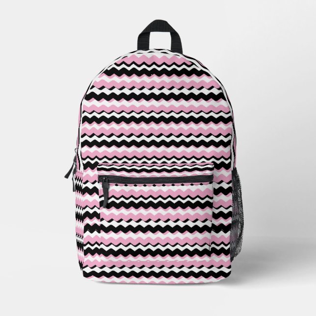 Pink, Black & White Zigzag Backpack – Trend Mode (Front)
