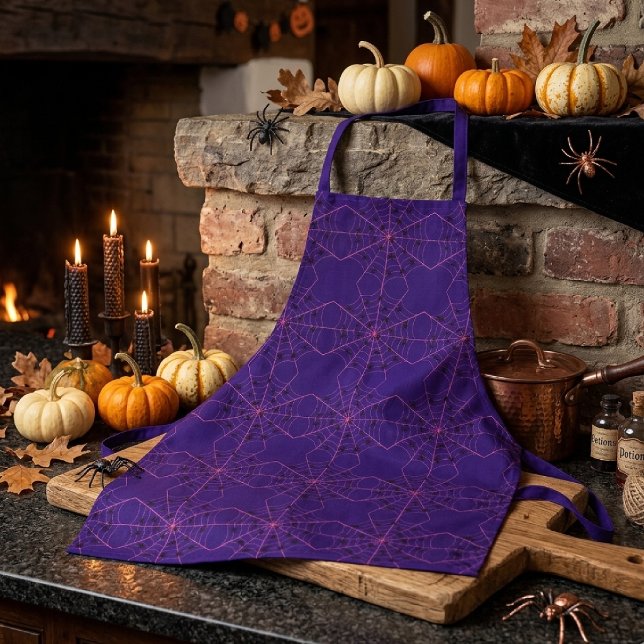 Pink Black Widow Spider Web Art Halloween Pattern Apron (Creator Uploaded)