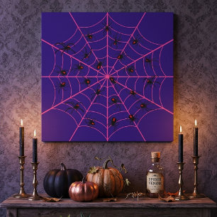 Pink Black Widow Spider Web Art Halloween Pattern Canvas Print
