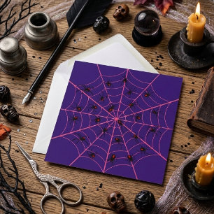 Pink Black Widow Spider Web Art Halloween Pattern Card